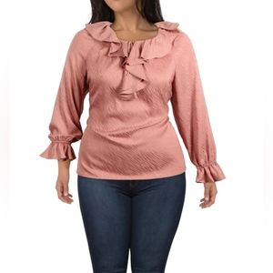 NWT Anne Klein Pink Ruffled Jacquard Blouse Size Large